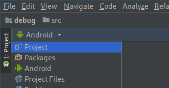Selection of Project view in Android Studio