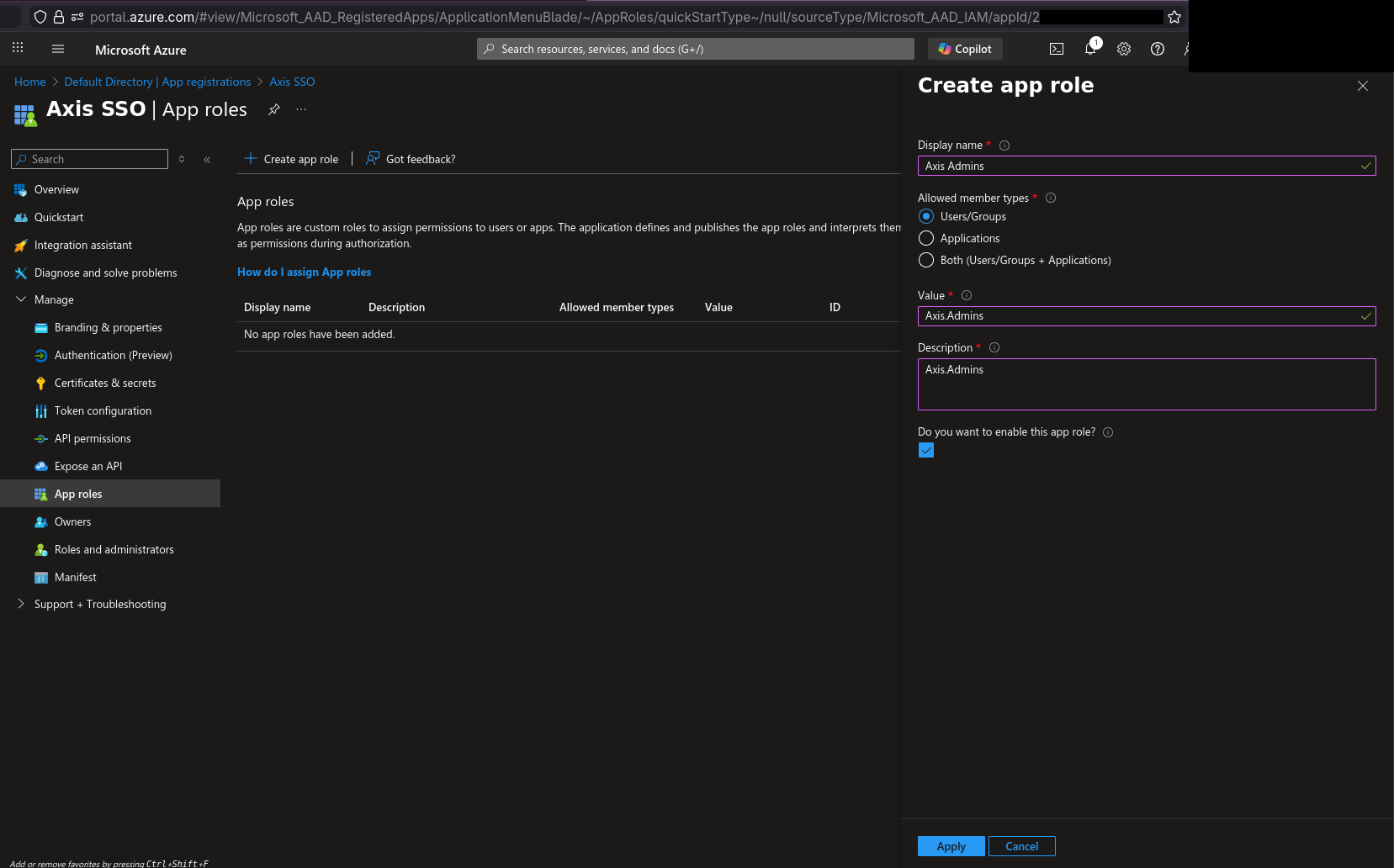 axis-sso-create-custom-app-role